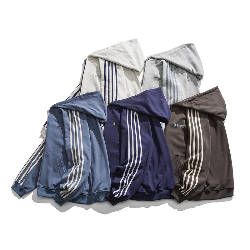 Spring hooded stripe stitched cardigan cotton