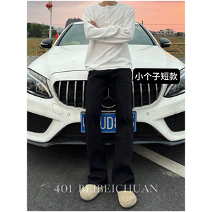 直筒微喇显高弹力长裤 BBC 秋冬款 黑色牛仔裤 小个子定制短款