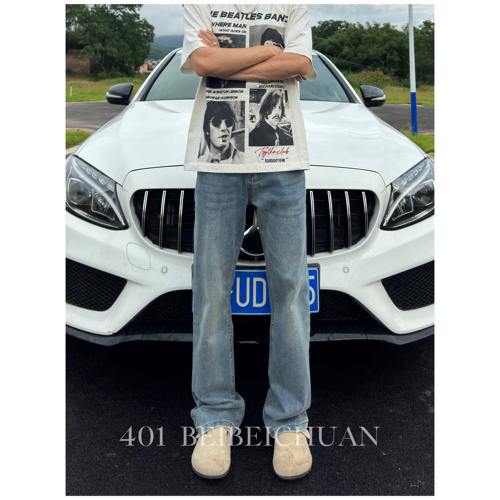 【BBC】2025新款复古蓝牛仔裤秋冬款直筒微喇百搭显高弹力长裤男