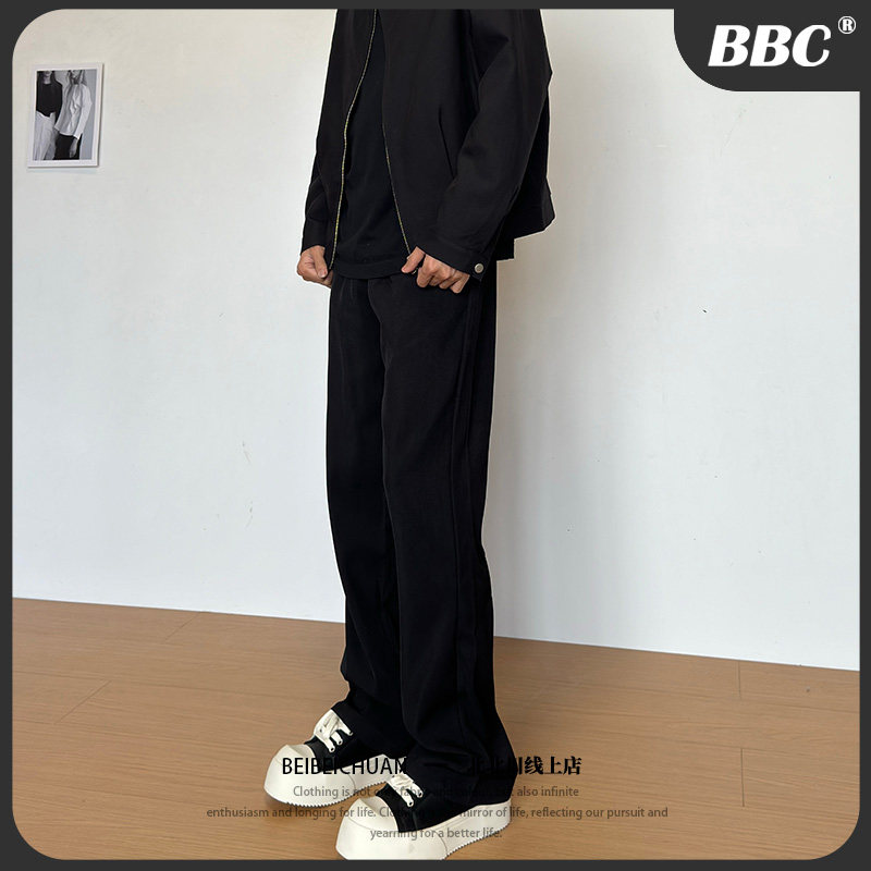 cleanfit黑色西裤修身直筒微喇