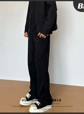 【BBC】 cleanfit黑色西裤垂坠感高级感ootd男款修身直筒微喇长裤