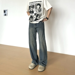 垂感简约男生直筒裤 BBC 2025秋冬复古蓝牛仔裤 直筒牛仔裤 美式