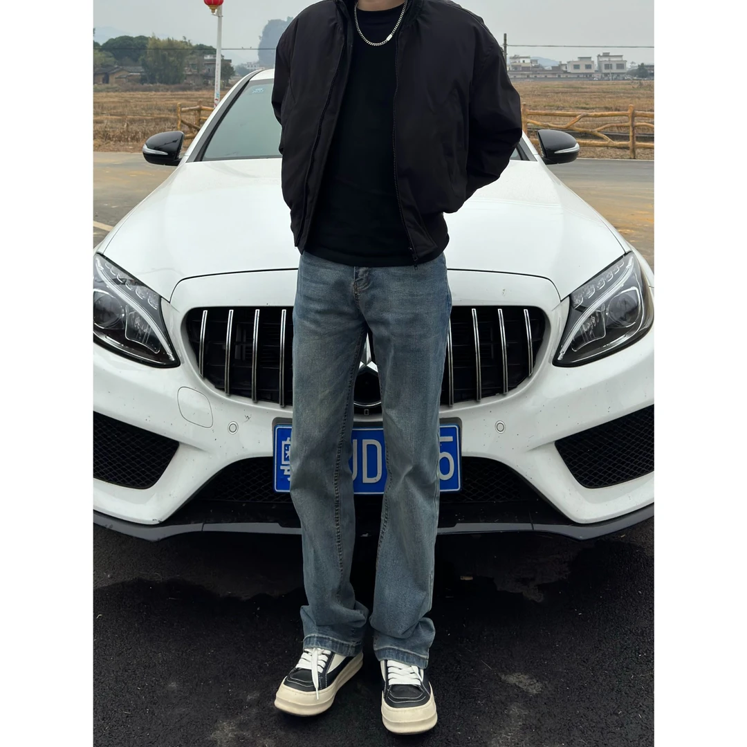 【BBC】2025复古蓝牛仔裤男款显高显瘦显腿长直筒微喇弹力长裤