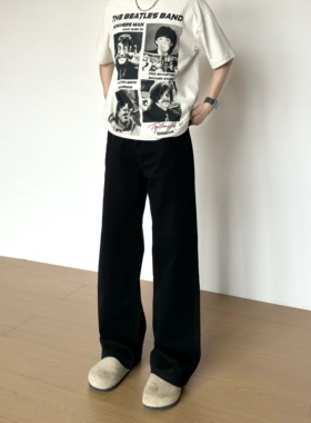 BBC【美式直筒牛仔裤】2026秋冬季黑色牛仔裤垂感简约男生直筒裤