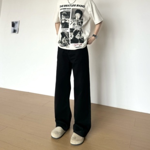 美式 垂感简约男生直筒裤 直筒牛仔裤 黑色牛仔裤 2025秋冬季 BBC