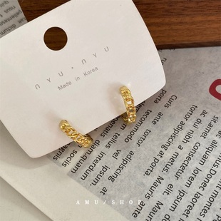 A.MU 小C金属麻花编织银针耳环无耳洞蚊香盘耳夹 基础款