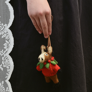 马年公仔可爱红色毛衣马包挂羊毛毡车挂尼泊尔进口手工生肖马挂件