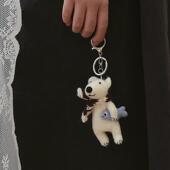 治愈系北极熊钥匙扣尼泊尔进口手工羊毛毡挂件卡通指偶挂饰情侣女