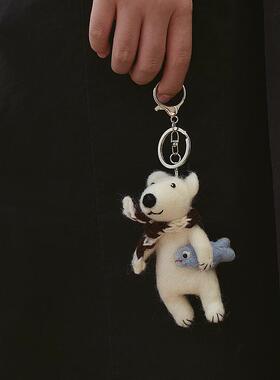 治愈系北极熊钥匙扣尼泊尔进口手工羊毛毡挂件卡通指偶挂饰情侣女