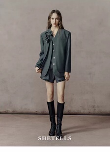 女捏褶复古百搭休闲裤 朋克都市假两件短裤 新品 SHETELLS2026春季