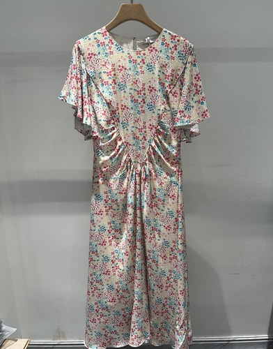 法国Rouje Damas法式茶歇v领碎花连衣裙女2026夏收腰显瘦气质长裙