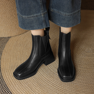 【明星推荐】阿么手工女鞋弹力粗跟百搭切尔西靴复古短靴秋冬新款