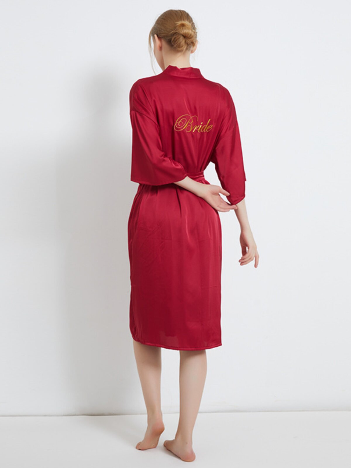 BRIDAL MORNING GOWN FEMALE SUMMER LONG WINE RED SILK BRIDESMAID DRESS ICE SILK SEXY WEDDING BRIDESMAID MAKEUP NIGHTGOWN