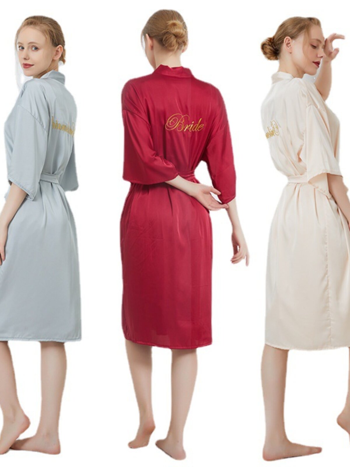 BRIDAL MORNING GOWN FEMALE SUMMER LONG WINE RED SILK BRIDESMAID DRESS ICE SILK SEXY WEDDING BRIDESMAID MAKEUP NIGHTGOWN