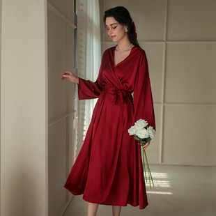 bride新娘晨袍女红色睡袍婚礼化妆伴娘团结婚和服缎面长款浴袍