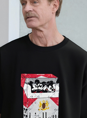 frank之家 万宝路烟盒米奇创意印花短袖美式复古t恤休闲宽松重磅