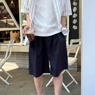 弗兰克同款藏青休闲工装短裤夏季款男生五分裤子宽松潮流简约纯色