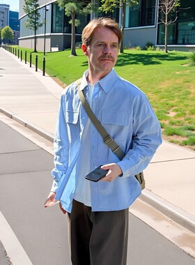 蓝色基础衬衫长袖春秋季宽松百搭休闲衬衣上衣外套2025新款简约男