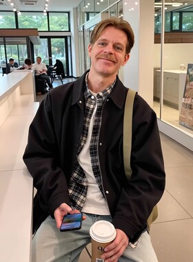 弗兰克同款黑色翻领夹克工装男春季纯色外套上衣百搭宽松简约休闲