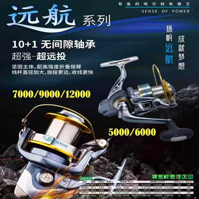 台湾狼王远航11轴纺车渔轮5000到12000鱼线轮金属轮大物远投海竿