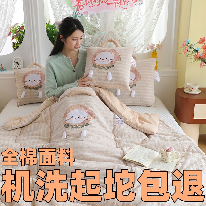 新款双面纯棉车用卡通抱枕被子两用车载二合一靠垫空调被可机洗