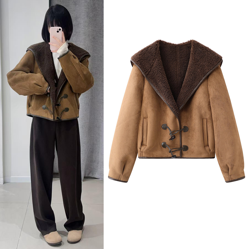 刘浩存外套皮毛一体羊羔绒大衣女