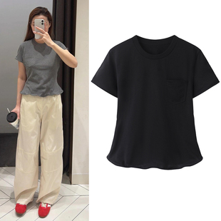 短袖 简约设计感扭边圆领正肩紧身显瘦体恤上衣女 t恤2025夏季 新品