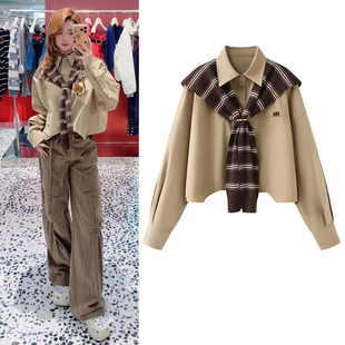 短款 学院风衬衫 条纹针织披肩宽松两件套长袖 新款 衬衣女 2026春季