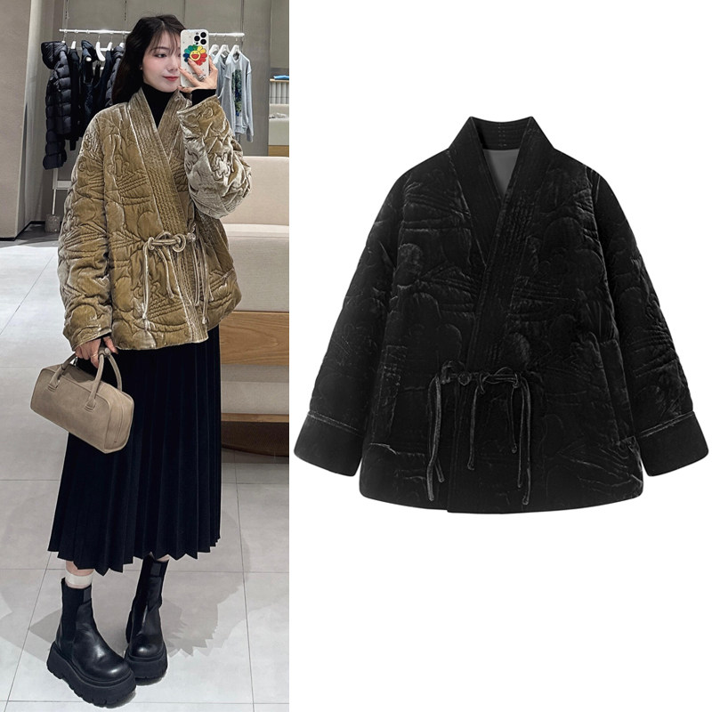 新中式丝绒羽绒服白鸭绒外套女