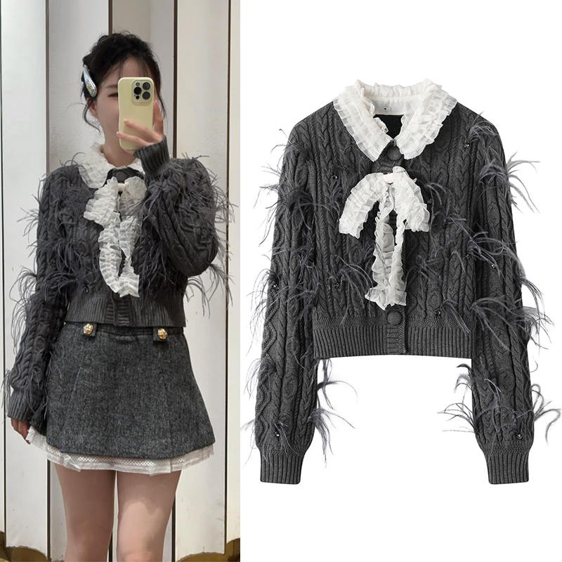 miu小香风针织开衫显瘦短毛衣女