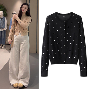 针织衫2026春季新款百搭气质圆领显瘦短款波点薄款小开衫毛衣女