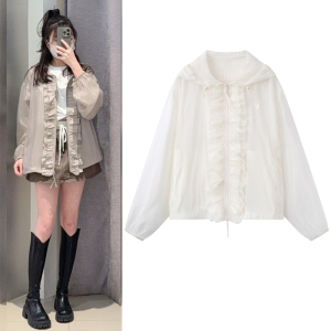 防晒服2025夏季新品甜美荷叶边拼接宽松连帽透气薄款外套上衣女
