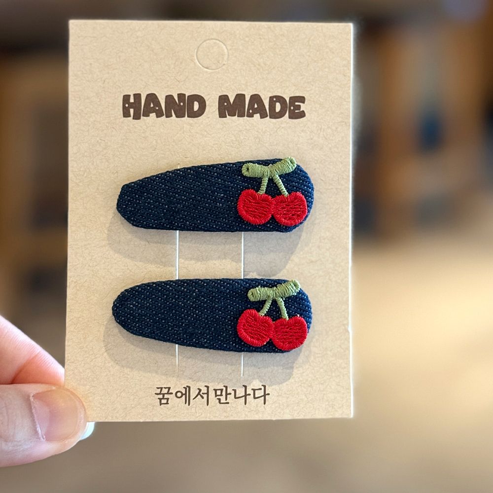 韩系可爱樱桃牛仔发夹儿童简约bb夹发卡宝宝边夹刘海夹夹子头饰