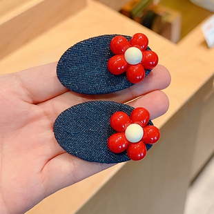 小女孩简约几何水滴花朵BB夹儿童牛仔布艺女童刘海夹子碎发夹边夹