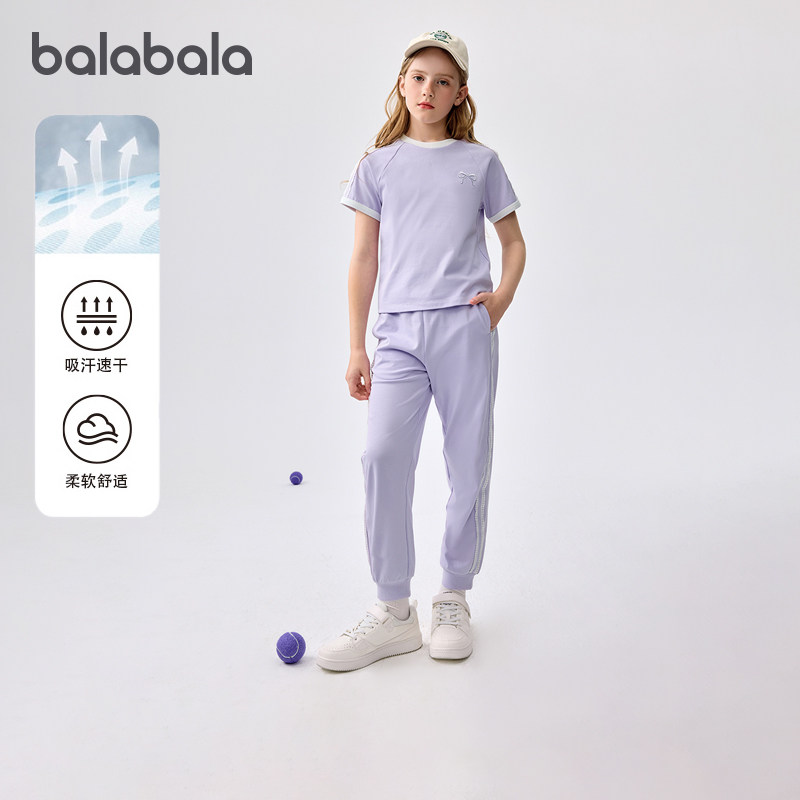 巴拉巴拉女童运动套装中大童短袖两件套儿童宽松运动裤夏装童装潮