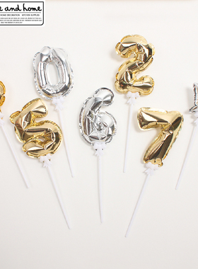 4寸迷你手持气球生日数字铝膜自充气球ins蛋糕插牌周岁派对仙女棒