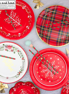 圣诞节餐盘新年会一次性纸餐具圣诞主题蛋糕甜品果盘节日纸盘套装
