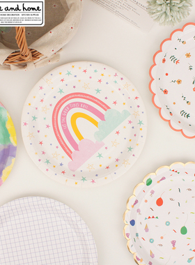 9寸纸盘合集 一次性大号野餐果盘卡通餐具宝宝派对蛋糕水果纸碟