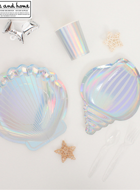 一次性海洋主题纸盘野餐果盘生日派对餐具海螺贝壳蛋糕盘水果纸碟