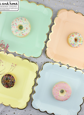 Felice Fazy一次性纸盘子蛋糕ins彩色儿童生日野餐盘加厚派对餐具