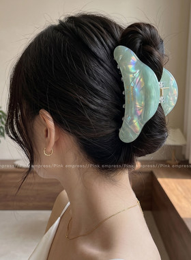 蓝色抓夹女气质后脑勺发夹高端头发夹子中号韩系鲨鱼夹发量少头饰