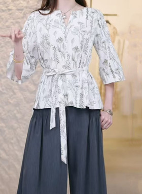 雨墨圣迪奥立夏新碎花气质短款时尚收腰设计师系带上衣S252Z3245