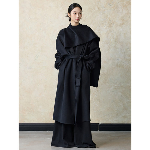 黑色双面尼披肩围巾羊毛羊绒大衣