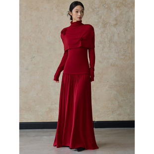 订婚结婚敬酒礼服裙子女 连衣裙 ONMOON 秋冬红色花朵两件套长袖