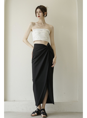 ONMOON ECLIPSE新品 黑色扭结立体感包臀裙女 简约原创设计半身裙