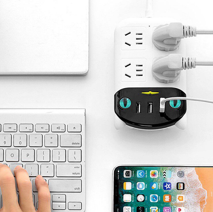 크리 에이 티브 고양이 머리 소켓 흑백 스마트 연장 코드 사무실 홈 플러그인 휴대 전화 충전 3USB 터미널 보드