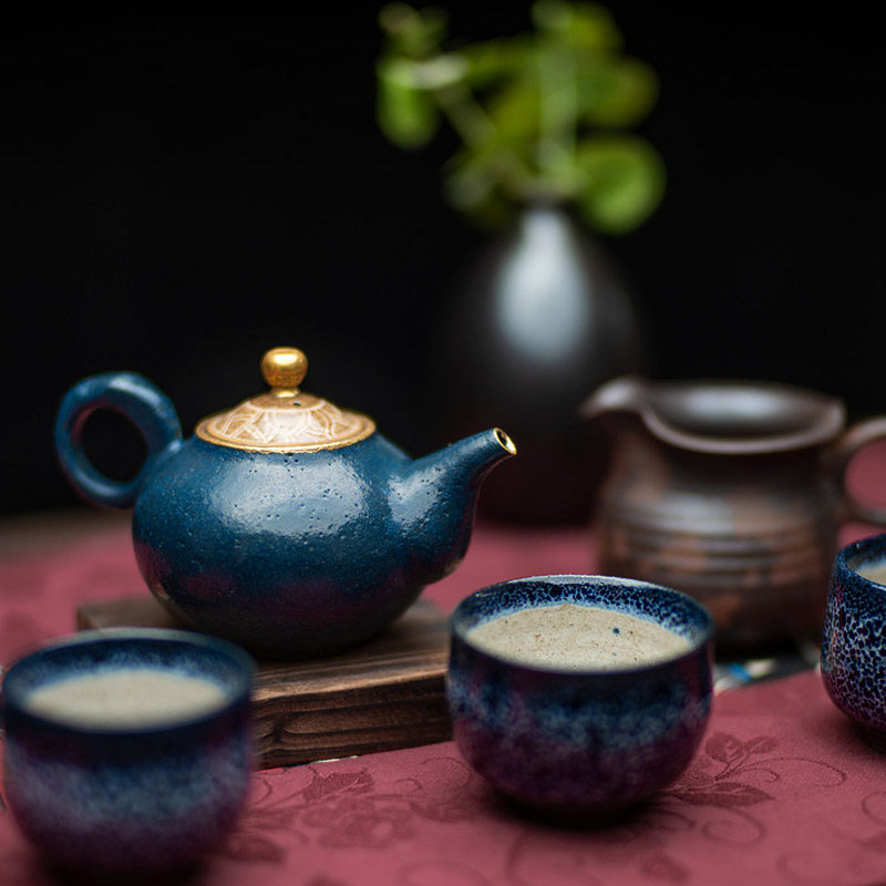 【茶神柴烧】程逸仁漆陶曜金壶 纯手工宝石矿釉茶壶志野杯