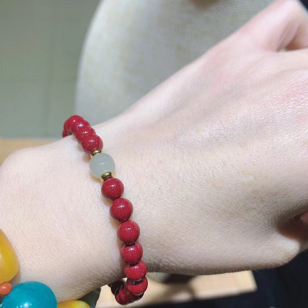 高含量原矿天然朱砂紫金砂手链男女手串和田玉配珠佛珠本命年礼物