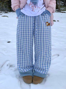 期望Studio冬季格子羊羔毛拼接棉裤男女休闲裤加绒裤滑雪裤防风裤