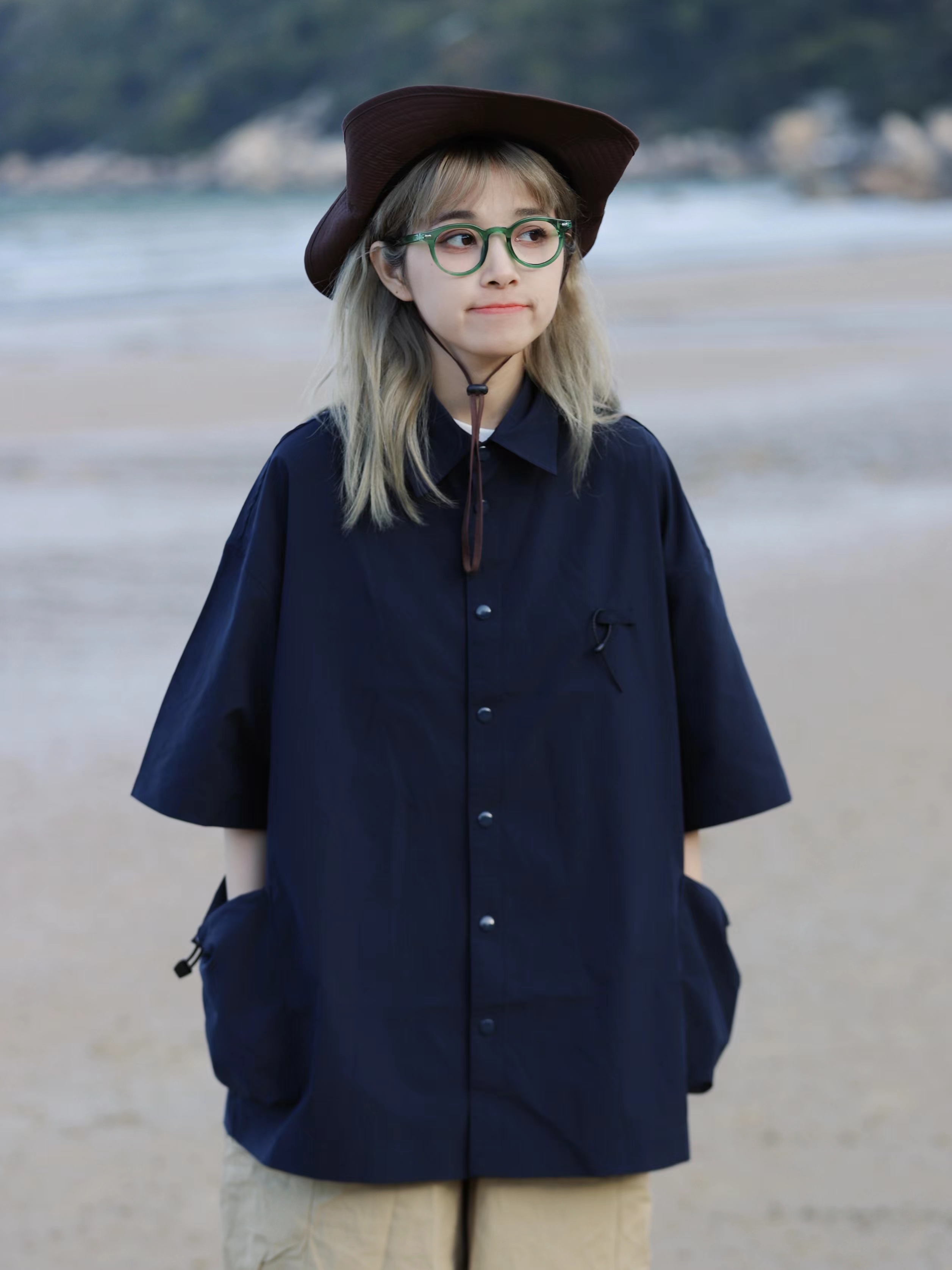 宽松日系短袖简约工装短袖衬衣